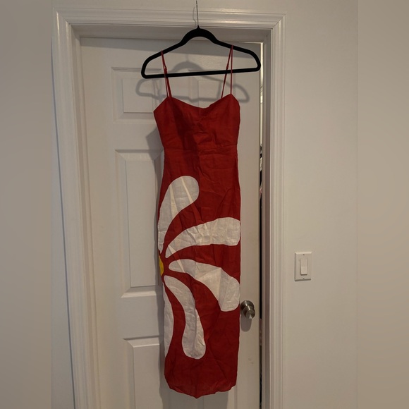 Cala de la Cruz Paloma Linen Midi Dress Red Floral Size Small NWT - Picture 9 of 12